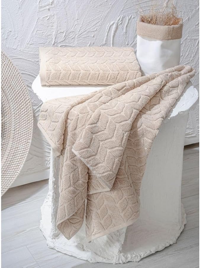 BAGNO MILANO Turkish Cotton Ultra-Soft Plush Absorbent Quick Dry Bathroom Towel Set, Made in Turkey (Sand Beige, 2 pcs Bath Towel Set)