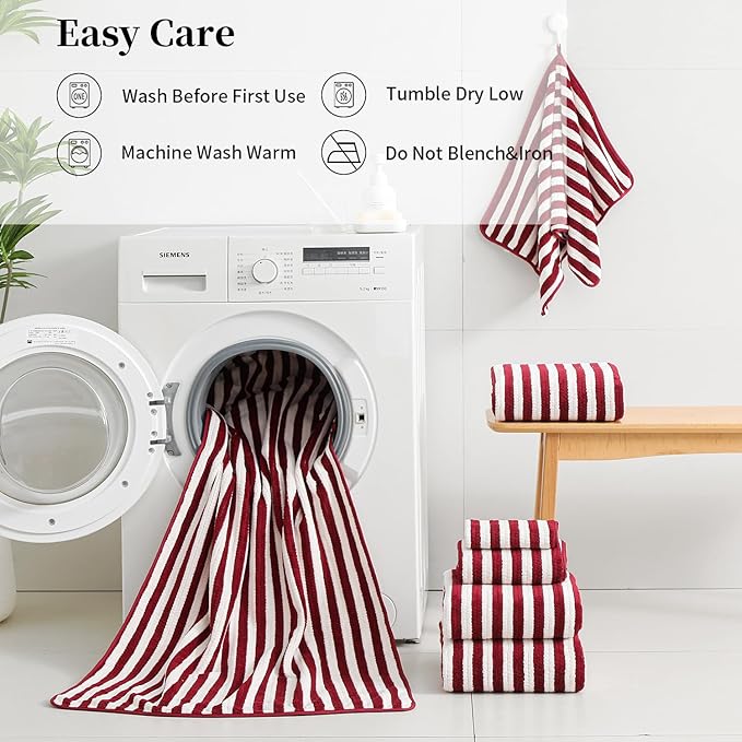 18-Piece Microfiber Bath Towels Set - 6 Bath Sheet, 6 Hand Towels, 6 Washcloths, Soft, Highly Absorbent Bathroom Towel, Quick Dry & Less Lint Shower towel for Bathroom, Hotel, Spa, Dorm-Burgundy