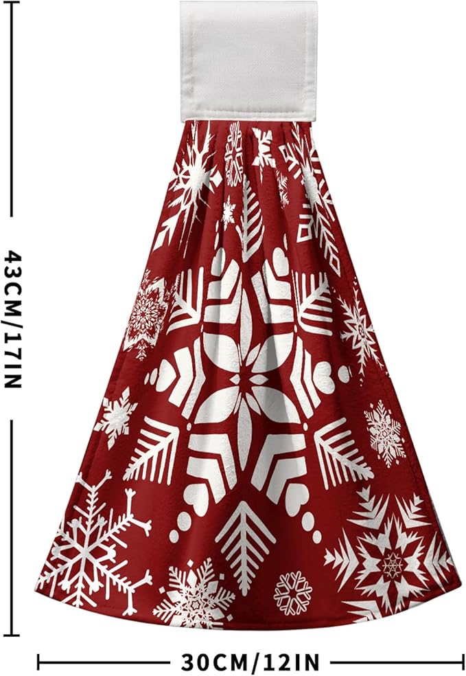 Snowflakes Xmas Hanging Kitchen Towels Winter Red Hand Tie Towel Soft Absorbent Christma Hanging Dish Towels for Kitchen Bathroom Home Decorations