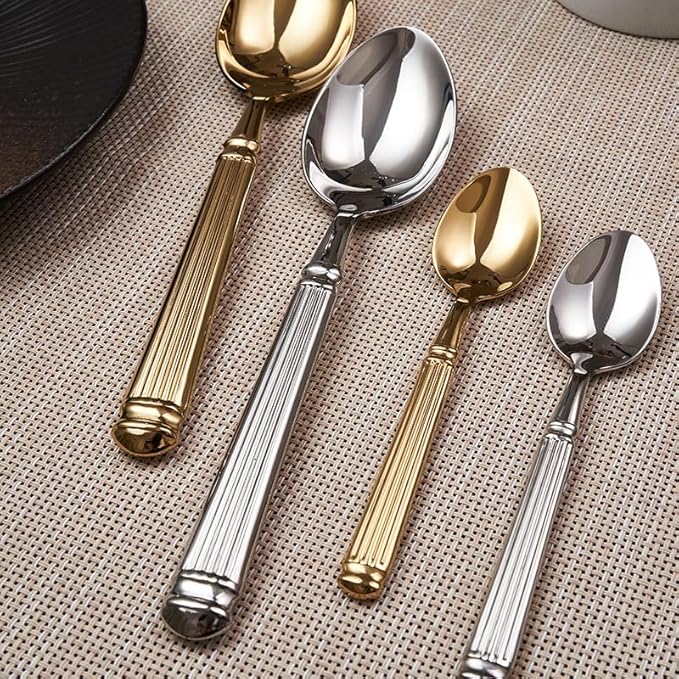 Gold Silverware Set for 10 Flatware Set 40 Pieces Luxury Tableware Set Roman Column Handle Knives and Forks spoons 18/10 Stainless Steel Cutlery Utensil Sets for Home Restaurant Dishwasher Safe