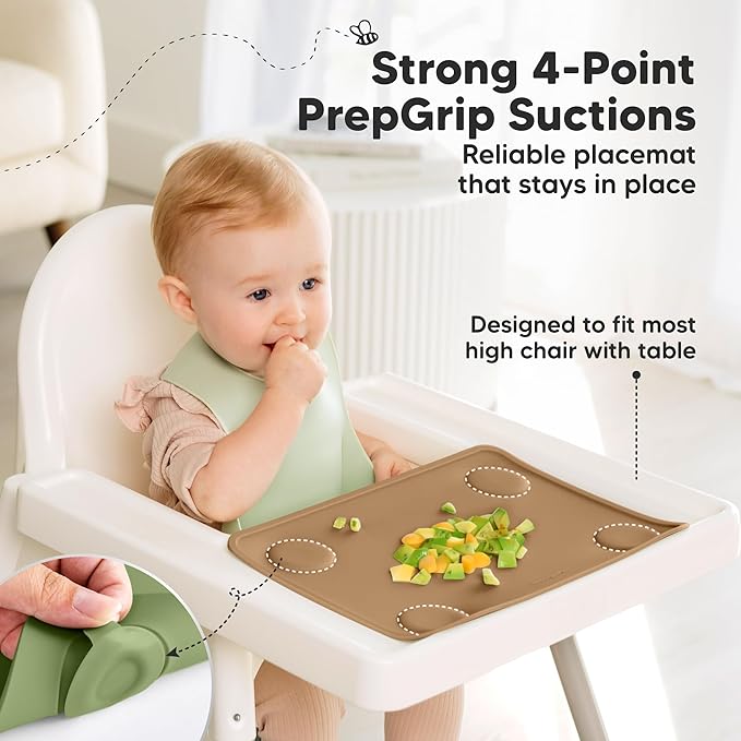 KeaBabies 2-Pack Silicone Placemats for Toddlers - 12x9 Non Slip Suction Baby Silicone Placemat for Kids Eating, Easy to Clean, Busy Travel Baby Mat for Dining Table, Food Grade/BPA-Free (Desert)