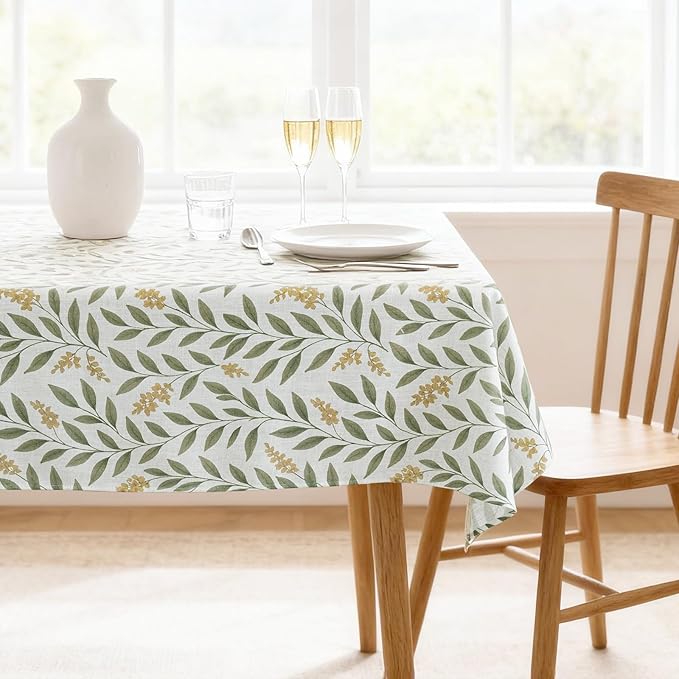 H.VERSAILTEX Linen Table Cloths Floral Printed Tablecloth Spill-Proof Waterproof Table Cover for Dining Buffet Feature Soft and Thick Fabric Wrinkle Free, 60 x 84 Inch, Adela Botanical Motif - Sage
