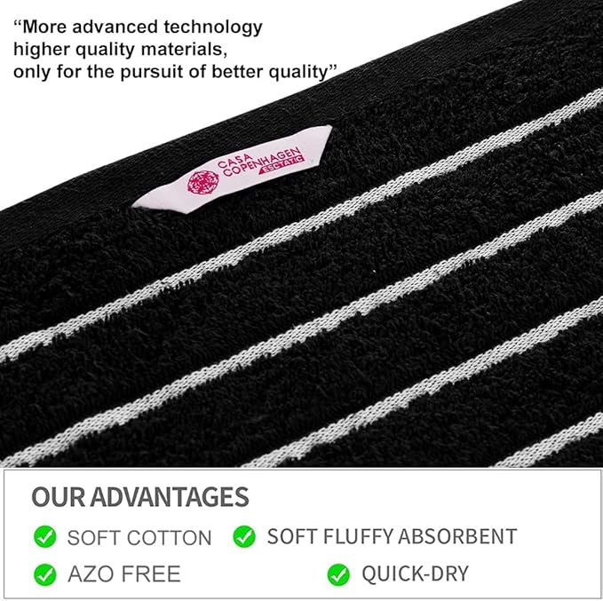 CASA COPENHAGEN Ecstatic 6 Pieces Towel Set- Black, 600 GSM 2 Bath Towel 2 Hand Towel 2 Washcloth, Designed in Denmark Made of Soft Egyptian Cotton for Bathroom, Kitchen & Shower