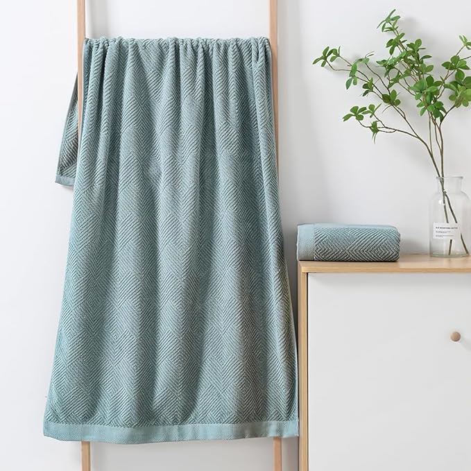 sense gnosis Sage Green Bath Towel Set of 2 Striped Weave 100% Cotton Super Soft Highly Absorbent Summer Bath Towels for Bathroom 27x 55 Inch
