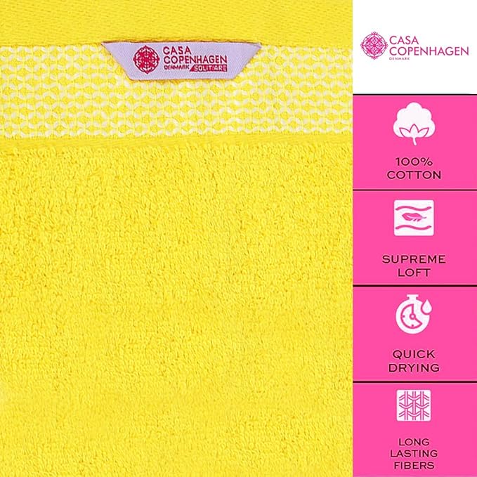 CASA COPENHAGEN Solitaire 6 Pieces Towel Set- Butter Yellow, 600 GSM 2 Bath Towel 2 Hand Towel 2 Washcloth, Designed in Denmark Made of Soft Egyptian Cotton for Bathroom, Kitchen & Shower