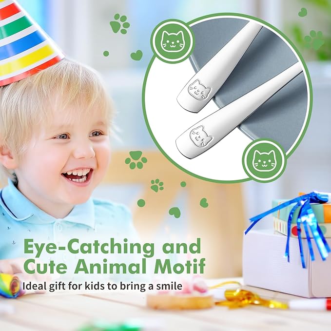 DRKIO Stainless Steel Toddler Spoons Set - 12 Pieces Kids Spoons Set Children Safe Food Grade Kids Silverware Small Spoon Metal Toddler Utensils Dishwasher Safe Mirror Polished