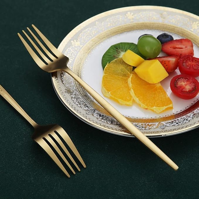 Matt Gold 6 Piece Dinner Fork Set, 8.4'' Stainless Steel Silverware, Dishwasher Safe