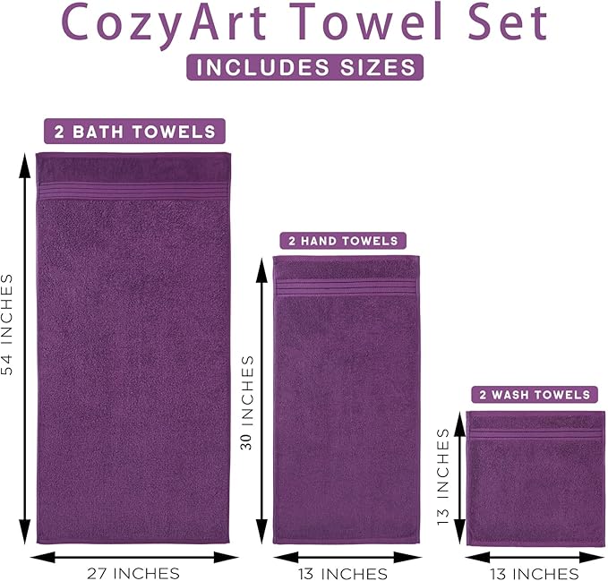 COZYART Luxury Purple Bath Towels Set, Turkish Cotton Hotel Large Towels for Bathroom, Thick Bathroom Set of 3 with 1 Bath Towel, 1 Hand Towel, 1 Washcloth, 650 GSM