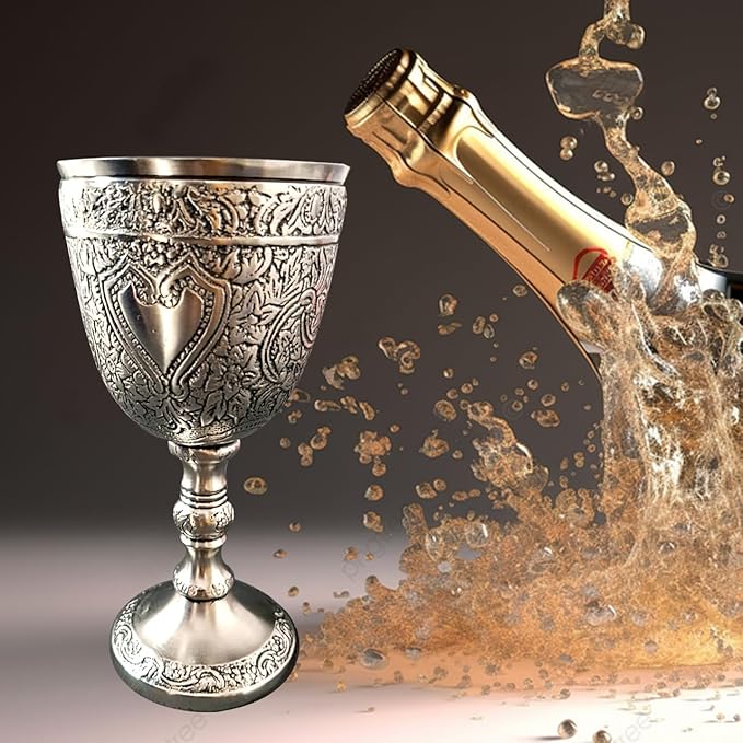 Wine Goblet Vintage Chalice Roman King Arthur Wine Cup Renaissance Medieval Drinking Goblet Unique Gift (150 ml) (Pewter Antique)