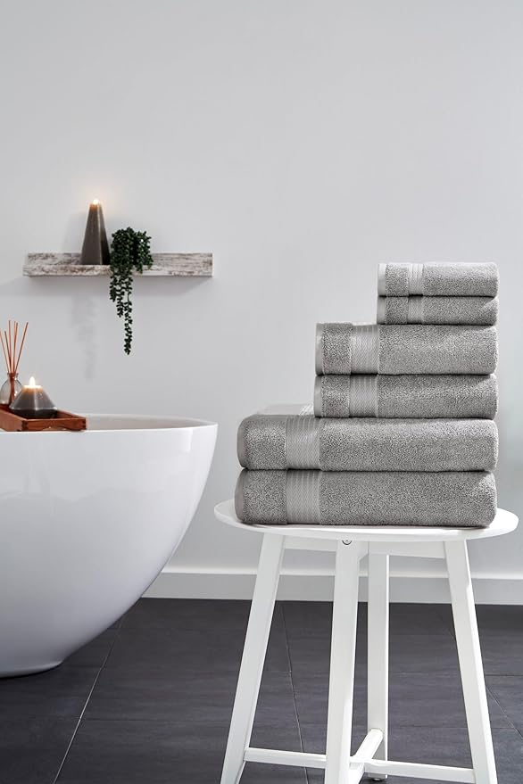 Ozdilek 6-Piece Bath Towel Set, 2 Bath, 2 Hand, 2 Wash, 100% Cotton Turkish Towels, 2 Bath Towels (30x60/550 GSM), 2 Hand Towels (16x30/575 GSM), 2 Washcloths (13x13/600 GSM) (Light Grey)