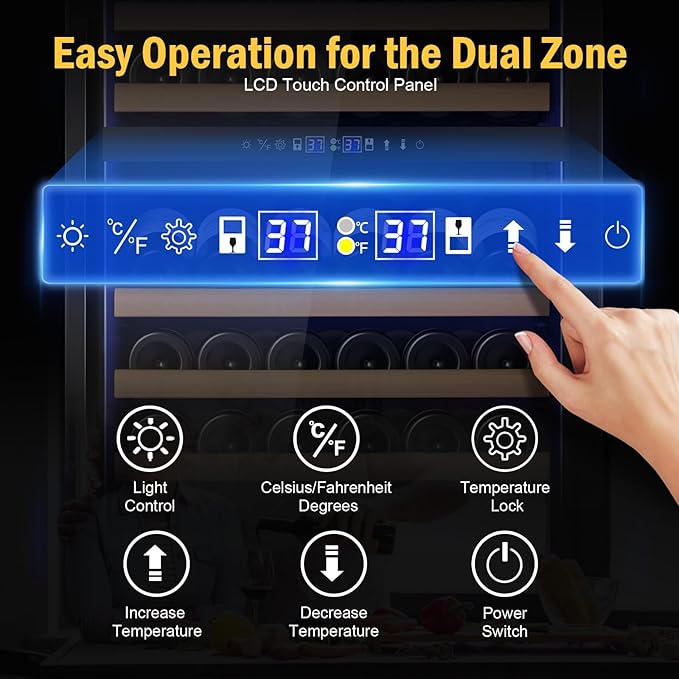 Wine Fridge Dual Zone, Freestanding Wine Cooler Refrigerator 180 Bottles Large Capacity with Sliding Rail Wooden Shelves and Door Lock, Black