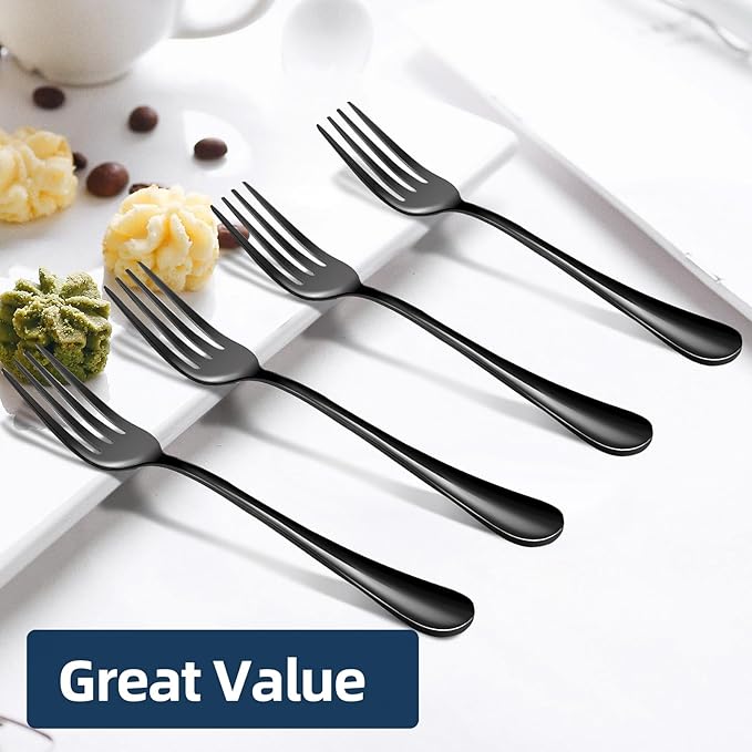 Black Forks 16 Pices Dinner Forks 8 Inches Food Grade forks stainless steel Table Forks Flatware Forks Mirror Polished Sturdy and Durable Dishwasher Safe Great for Home Kitchen or Restaurant