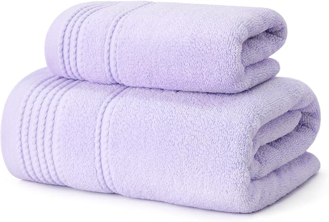 Thmyo Pack of 2 Premium Cotton Super Soft Bathroom Towels Set, 400 GSM Highly Absorbent Towel for Daily Use, Gym, Spa and Hotel, 1 Bath, 1 Hand, Purple