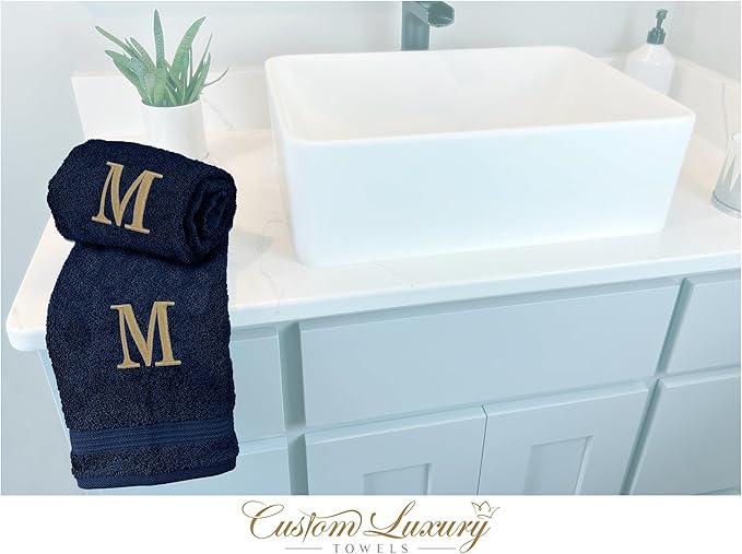 Monogrammed Hand Towels for Bathroom | Luxury Turkish Cotton | Embroidered in USA | Set of 2 | Choose Set Color and Monogram Color | A - Z | Modern Font