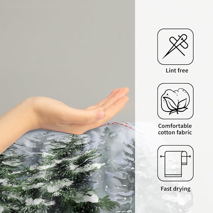 Imiss Winter Pine Tree Hand Towels for Bathroom 2 Packs Deer Forest Woodland Snowflake Bath Towels Xmas Bird Kitchen Tea Dish Towels for Seasonal Holiday Hotel Decor