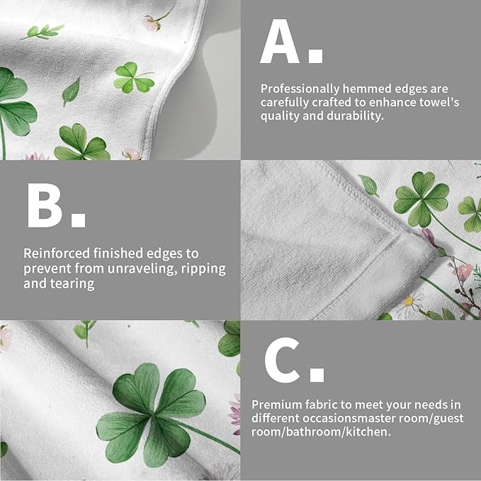 Imiss St Patricks Day Hand Towels 14.4 x 28.3 Inch Green Shamrock Floral Kitchen Dishcloth Seasonal Spring Decorations Guest Towel for Holiday Bathroom Hotel,Pack of 2