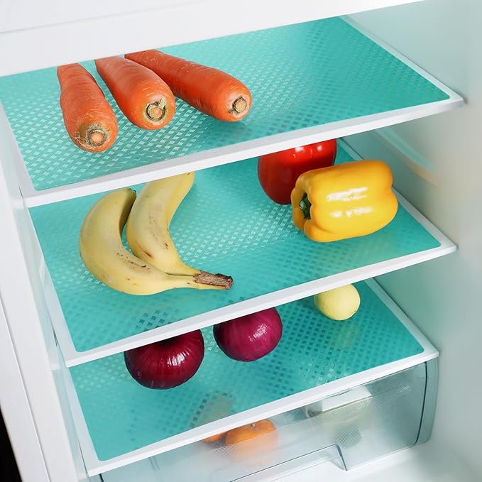 Blue Shelf Liners for Kitchen Cabinets Refrigerator Liners Waterproof & Oil-Proof Kitchen Cupboard Liner Drawer Mats EVA Material Non Adhesive Fridge Liner for Shelves 17.5 x 78.7 Inches