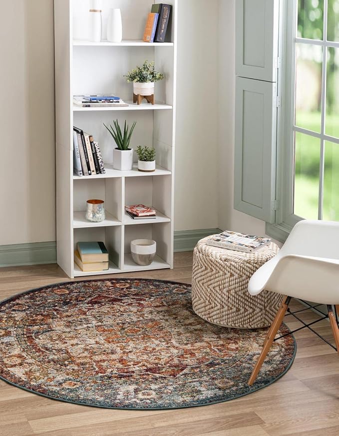 Unique Loom Isabella Collection Area Rug - Adjani (6' 1" Round, Multi/ Beige)