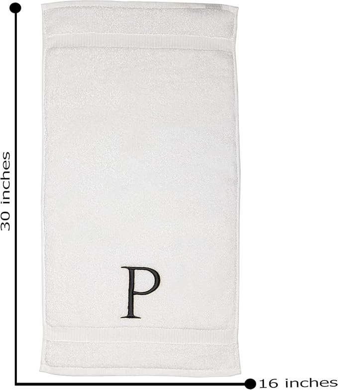 Dark Gray Monogrammed Hand Towel for Bathroom - Initial Hotel Quality Decorative Embroidered Luxury Towel for Powder Room, Spa - GOTS Organic Certified - Set of 2 Letter P