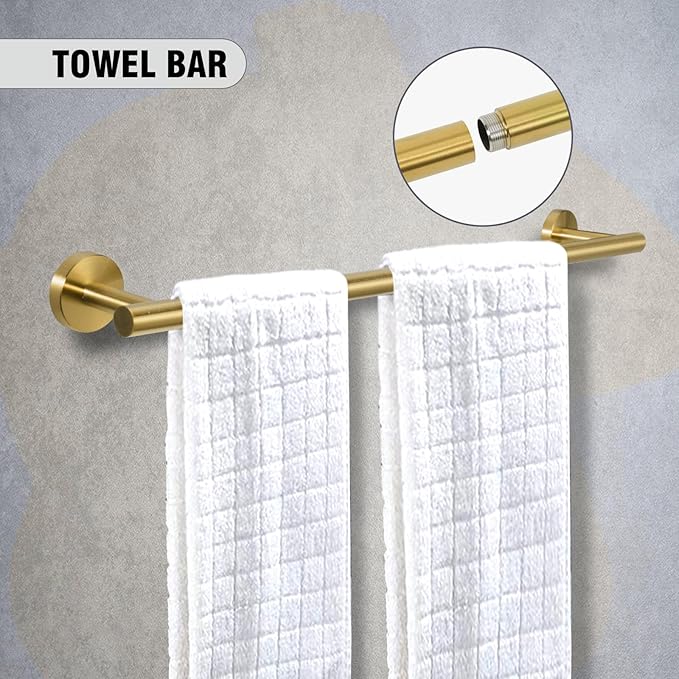 5-Piece Towel Racks for Bathroom, Stainless Steel Bathroom Accessories Set, Bathroom Towel Holder Wall Mounted, Sturdy Bath Towel Bar Set Bathroom Hardware Set (Brushed Gold)
