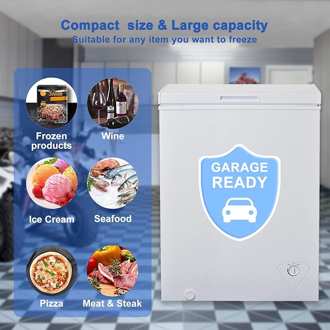 Deep Freezer 7 Cubic Feet, Chest Freezer 7.0 cu. ft, SMETA Freezer Chest Garage Ready, Freezing Machine for Home and Kitchen with Removable Basket Thermostat Control for Apartment, White