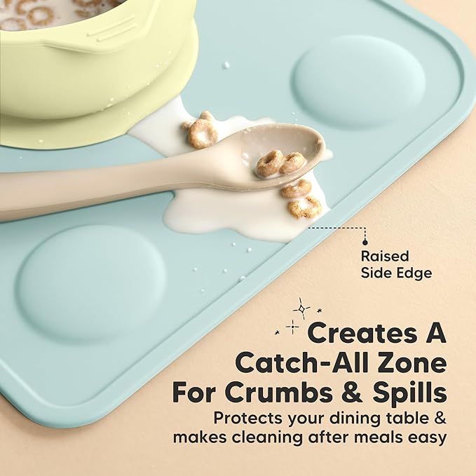 KeaBabies 2-Pack Silicone Placemats for Toddlers - 12x9 Non Slip Suction Baby Silicone Placemat for Kids Eating, Easy to Clean, Busy Travel Baby Mat for Dining Table, Food Grade/BPA-Free (Pastel Sky)