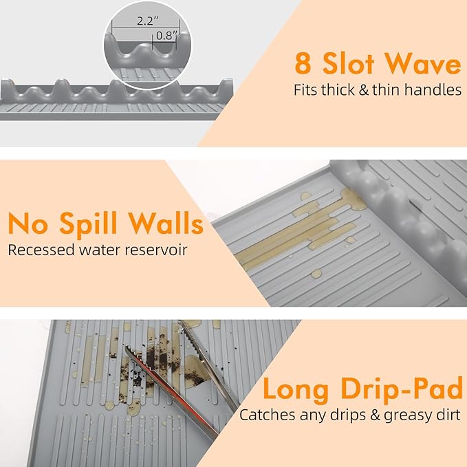 Silicone Griddle Tool Mat Compatible with Blackstone Weber - Flat Top Grill Pellet Smoker Side Shelf Spatula Mat with Drip Pad - Thanksgiving Christmas Gifts for Men BBQ Grilling Accessories (Grey)