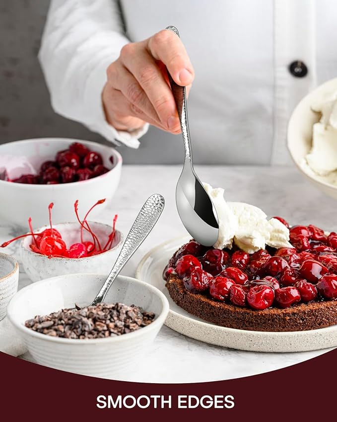 Hammered Silverware Set, EUIRIO 30-Piece Heavy Duty Cutlery Set for 6, Stainless Steel Flatware Set, Food-Grade Utensil Sets Includes Spoons Forks and Knives, Mirror Finish Dishwasher Safe