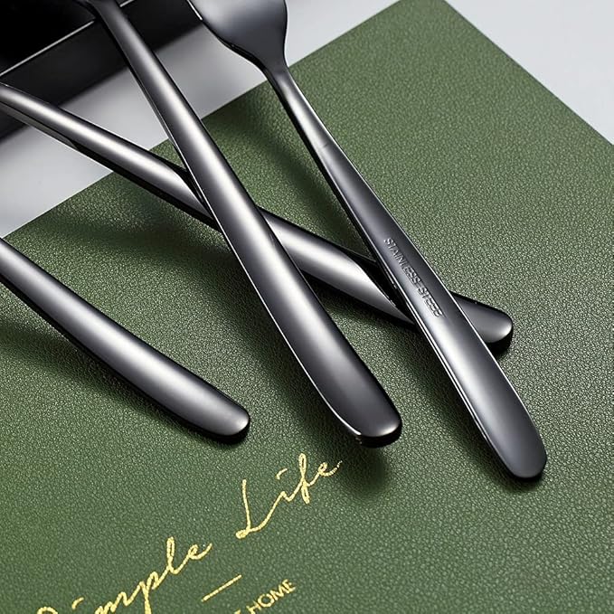 Black Dinner Forks 6 Piece, Stainless Steel 8'' Forks Silverware Set, Dessert Forks, Table Forks, Salad Forks for Home, Kitchen or Restaurant, Dishwasher Safe