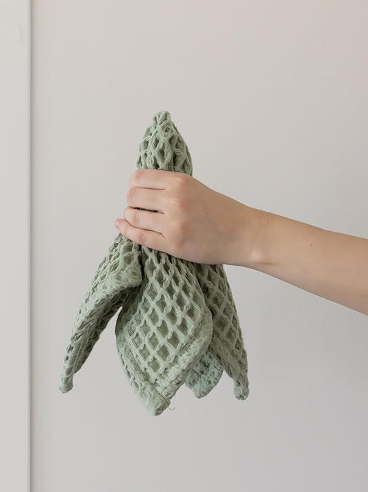 Waffle Washcloths Set of 8 Sage Green - Premium Quality 100% Turkish Cotton Face Washcloth, Soft Makeup Towel, Shower Cloth, Kitchen Towel (Sage, Set of 8 Washcloths)