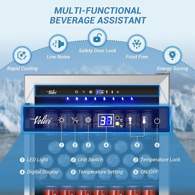 24'' Beverage Refrigerator Cooler,168 Cans Beverage and Beer Fridge with Glass Door, Built-in/Freestanding Drink Fridge for Kitchen, Bar or Office, Stainless Steel Silver
