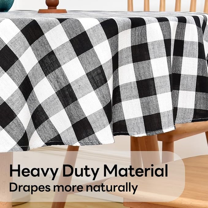 Gingham Round Tablecloth Table Cloth Heavy Duty Cotton Checkered Table Cloth Round Cover for Dining Room (R-Black, 53 inch Diameter)