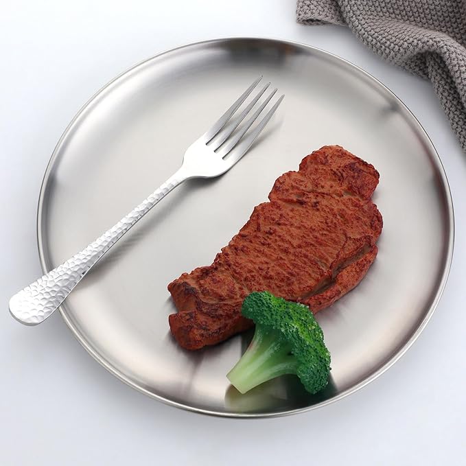 Buyer Star 12 Pieces Hammered Dinner Forks Set, 7.9 Inch Stainless Steel Forks,Table Forks,Flatware Forks, Mirror Finish & Dishwasher Safe,Use for Home,Kitchen or Restaurant (Silver)