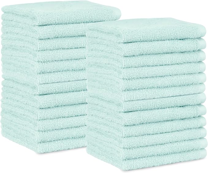 Amazon Basics face Towels for Bathroom, 100% Cotton Extra Absorbent washcloth, Fast Drying - Salon Towel - Ice Blue (12 x 12 inches) (Pack of 144)