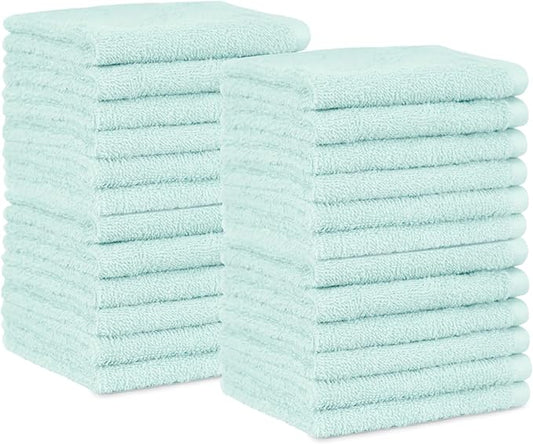 Amazon Basics face Towels for Bathroom, 100% Cotton Extra Absorbent washcloth, Fast Drying - Salon Towel - Ice Blue (12 x 12 inches) (Pack of 144)