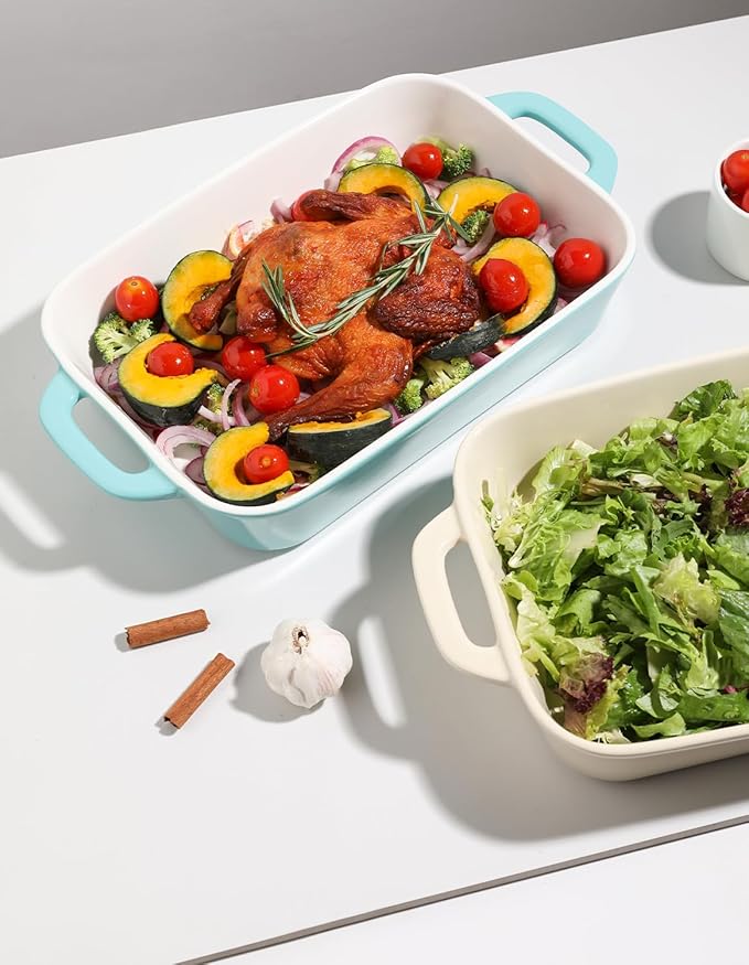 Sweejar Ceramic Bakeware Set, 9x13 Rectangular Baking Dish for Cooking, Kitchen, Cake Dinner, Banquet and Daily Use, Casserole Dishes for Oven Porcelain Baking Pans(Turquoise)