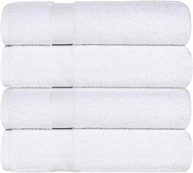Superior 4-Piece Cotton Bath Towel Set, Towels for Adults, Kids, Fast Drying Body Towels, Shower, Bath, Pool, Guest/Master Bathroom Essentials, Dorm, Home, Apartment, Franklin Collection, White