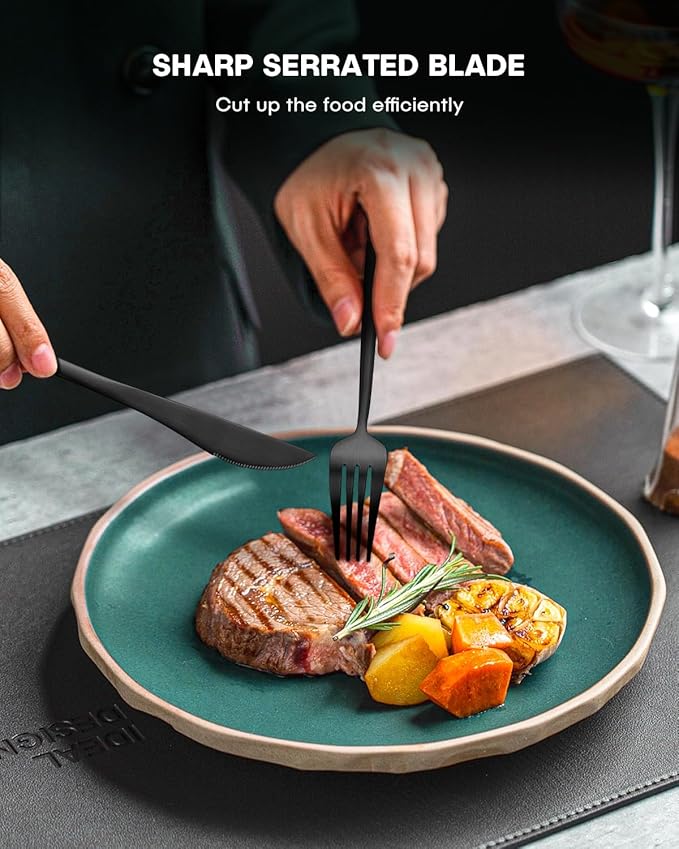 EUIRIO 40-Piece Matte Grey Black Silverware Set, Modern Flatware Set for 8, Premium Stainless Steel Cutlery Set with Forks Spoons and Knives, Heavy Duty Kitchen Utensil Sets, Dishwasher Safe