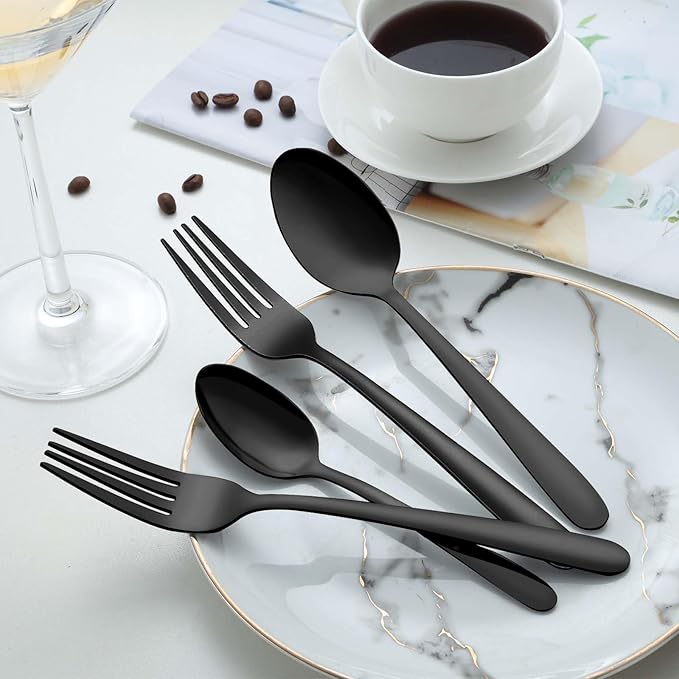 Pleafind 36-Piece Black Dinner Forks Set (8 inch), Stainless Steel Forks Silverware, Mirror Polished Fork Set, Small Forks for Home, Kitchen, Restaurant, Dishwasher Safe