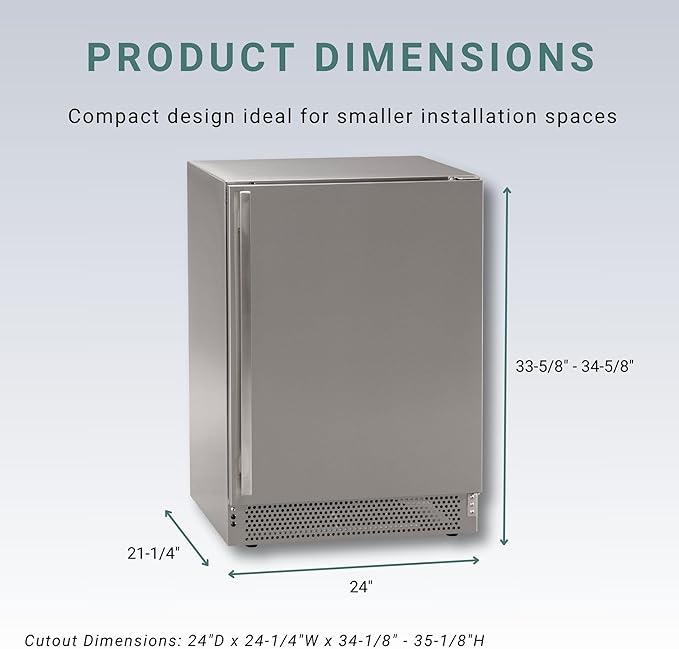 Marvel Northland Collection 24” Undercounter Refrigerator, 3 Adjustable Shelves, Stores up to 18 Bottles of Wine and 126 12-oz Cans, Indoor/Outdoor Rated