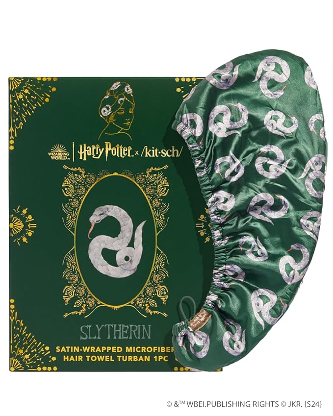 Kitsch x Harry Potter Satin Microfiber Hair Towel Wrap for Women - Super Absorbent, Quick Dry, Anti-Frizz, for Long & Short Hairs, Turbans for Women, Hair Wrap, Gifts for Mom - Slytherin
