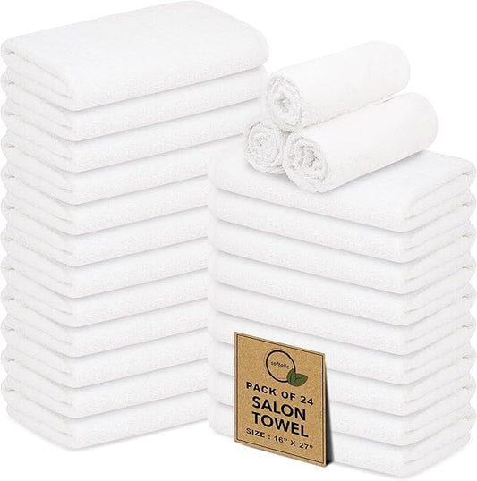 Softolle Salon Towels – Pack of 24 (16"x27") 100% Cotton Ring Spun – Ultra Soft, Highly Absorbent Hand Towels – Bulk for Spa, Gym & Salon (White, Salon Towels – Pack of 24 (16"x27"))