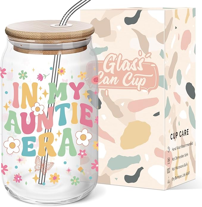Christmas Day Gifts for Aunt Auntie - Funny Mother’s Day Birthday Gifts from Niece for Auntie New Aunt - 16 Oz Glass Coffee Cup