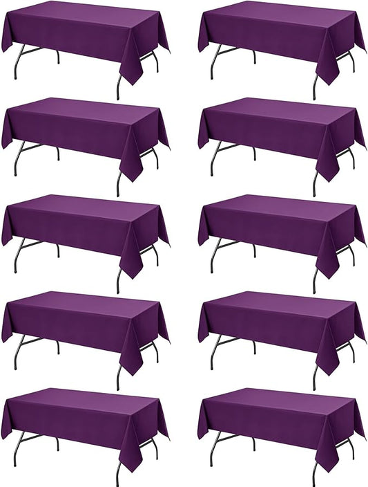10-Pack Purple Tablecloths for Rectangle Tables, 54 x 108 Inches, Stain-Resistant Polyester Fabric for 6 Foot Tables - Washable Table Covers for Weddings, Banquets, Birthday Parties, Events