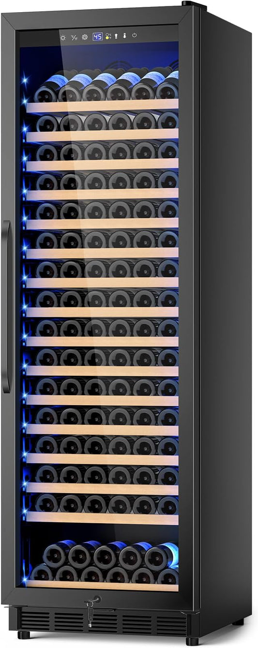 Wine Fridge 24 Inch, 190 Bottles Freestanding or Built-in Wine Cooler Refrigerator with Sliding Rail Shelves, Professional Wine Cellar Low Noise, Black