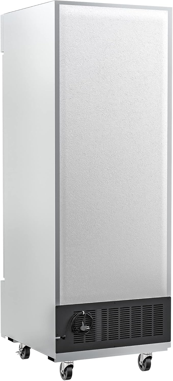 KoolMore Commercial Stainless-Steel Upright Freezer with Reach-In Self-Close Glass Door, 3 Storage Shelves, Heavy-Duty Caster Wheels, Frost-Free Temperature Control - 23 Cu.Ft [Silver] (RIF-1D-GD)