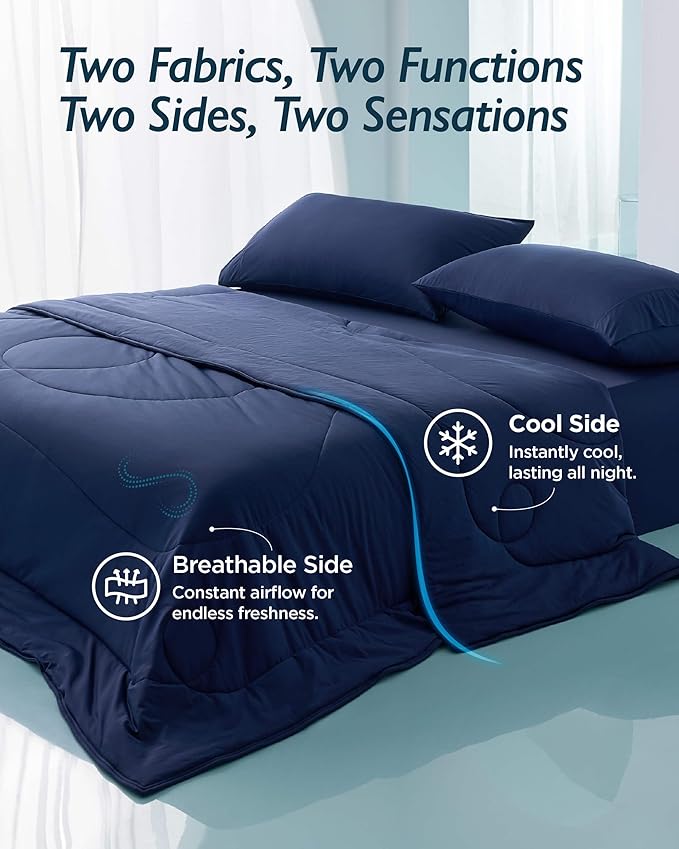 Breescape Cooling Comforter Twin Size - BlendTek™ Q-Max>0.46 Tech, Breathable Blanket for Hot Sleepers & Night Sweats Relief, Premium Lightweight Summer Bedding, 72x96 Inches, Twilight Blue