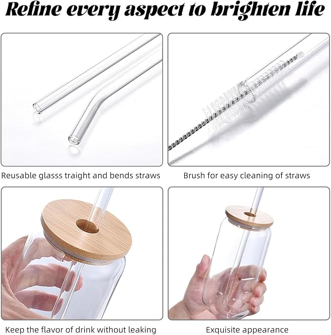 English Bulldog Yoga Glass Cup with Lid & Straws 16 OZ - Drinking Glass Tumbler for Iced Coffee, Smoothie, Cocktail, Beer, Soda - Birthday Christmas Gift for Men, Women, Sister, Friends