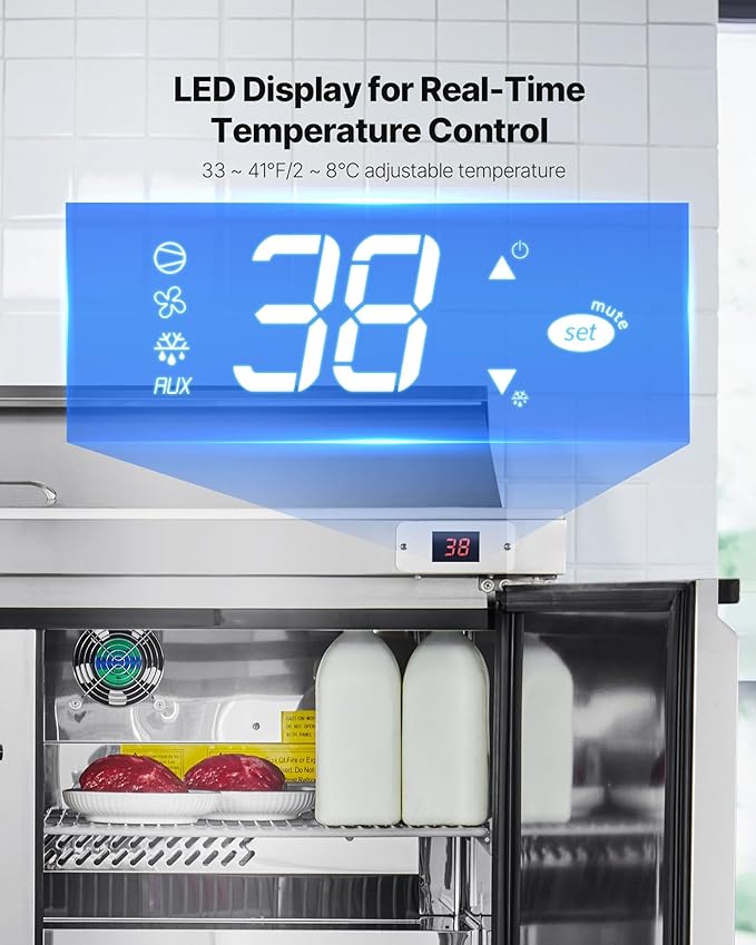 VEVOR 48"W Commercial Refrigerator, 12.5 Cu. Ft Sandwich Prep Refrigerated Table, Mega Top Food Prep Fridge with 12 Pans and Cutting Board, Stainless Steel Salad Prep Cooler for Restaurant, Food Truck