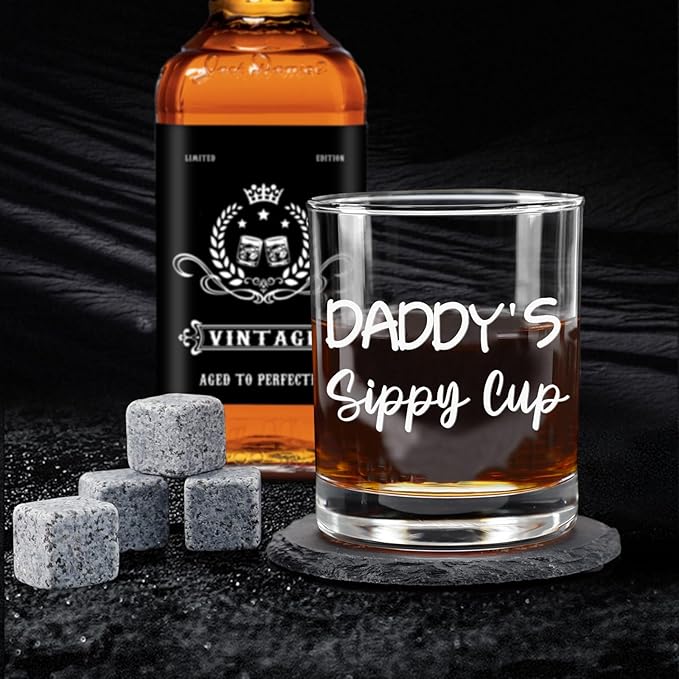 Christmas Gifts,Daddy's Sippy Cup Whiskey Glass 11 OZ, First Fathers Day Gift Ideas for New Dad, Husband, Boyfriend from Daughter Wife Son Kids, Girl Dad Gifts for Fathers Day,Birthday,Christmas